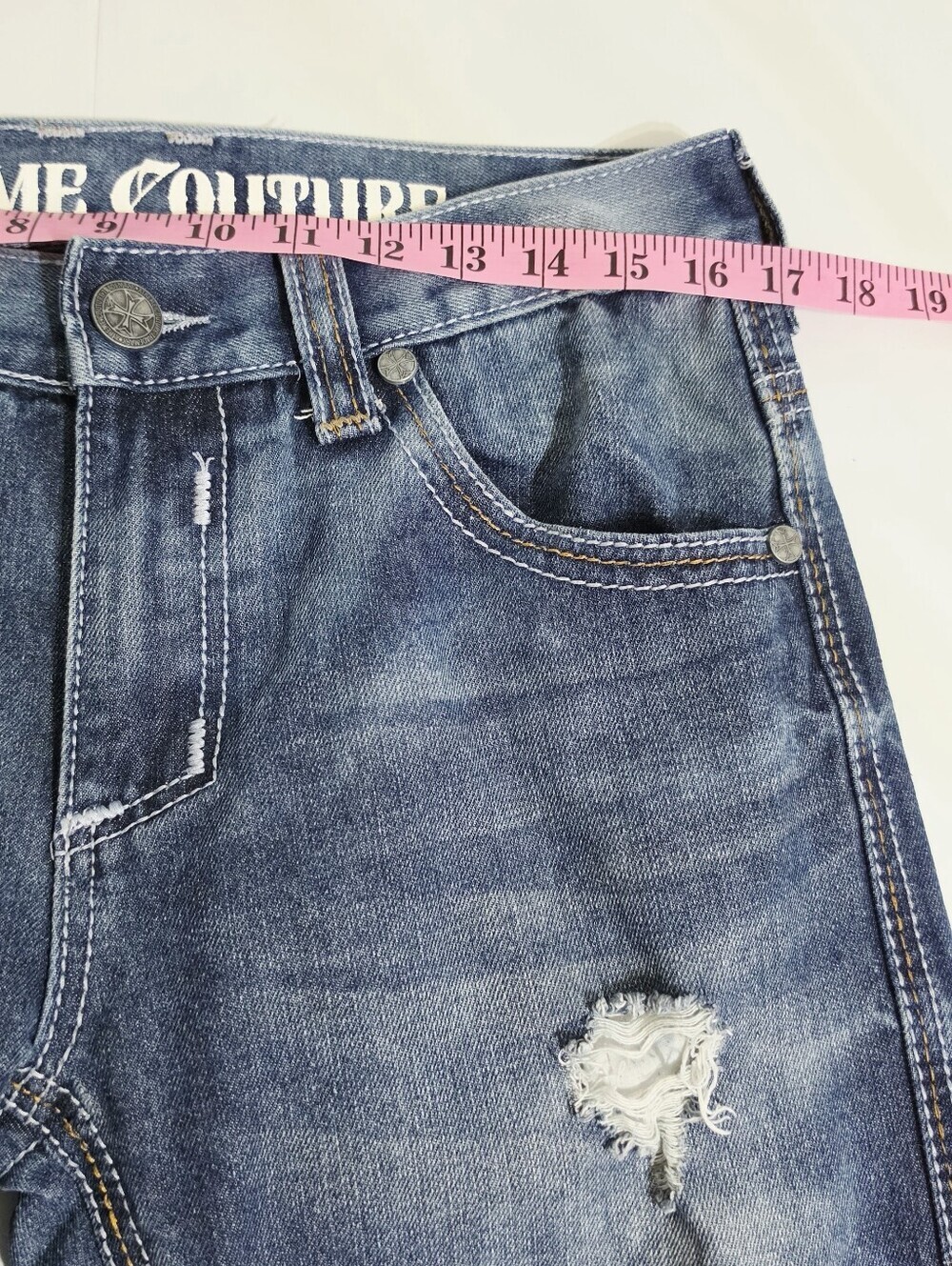 Xtreme Couture Jeans Mens 30/32 Y2K Cross Embroidered Distressed Denim Grunge - Picture 4 of 13